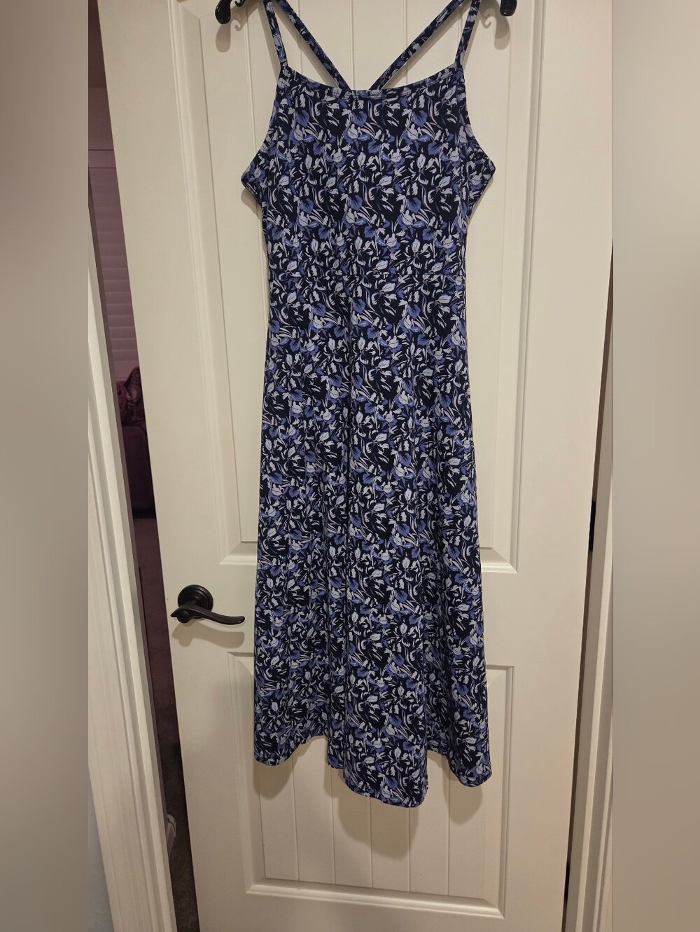 *NEW, NEVER WORN* PACT Women's Fit & Flare Midi Dress L/XL Paradise Petals Navy
